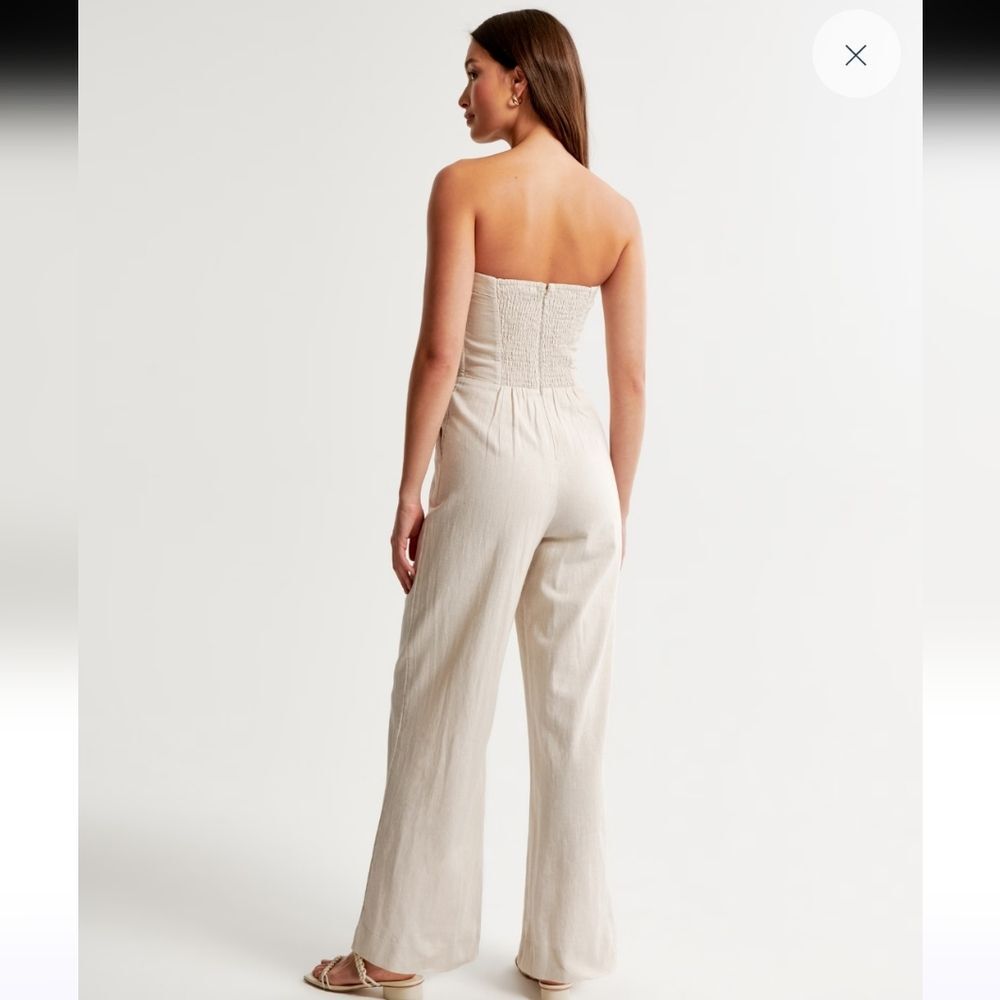 Abercrombie Fitch Emerson Linen Blend Wide Leg Strapless Jumpsuit Xl - Picture 6 of 8